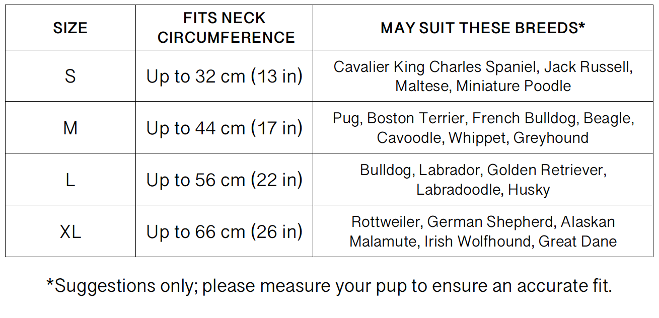 Kelpie Size Chart